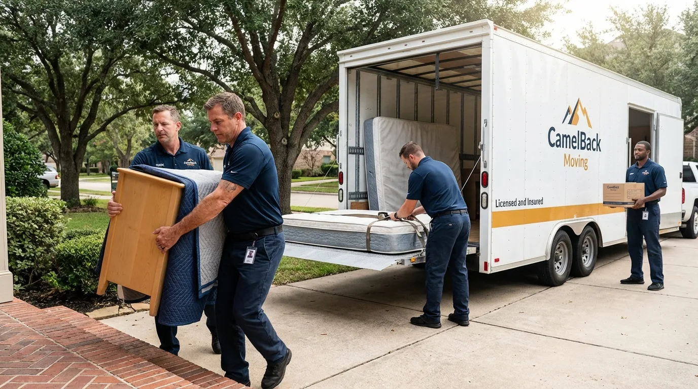Crew loading residential truck for cross-state move from Parkers Prairie, MN