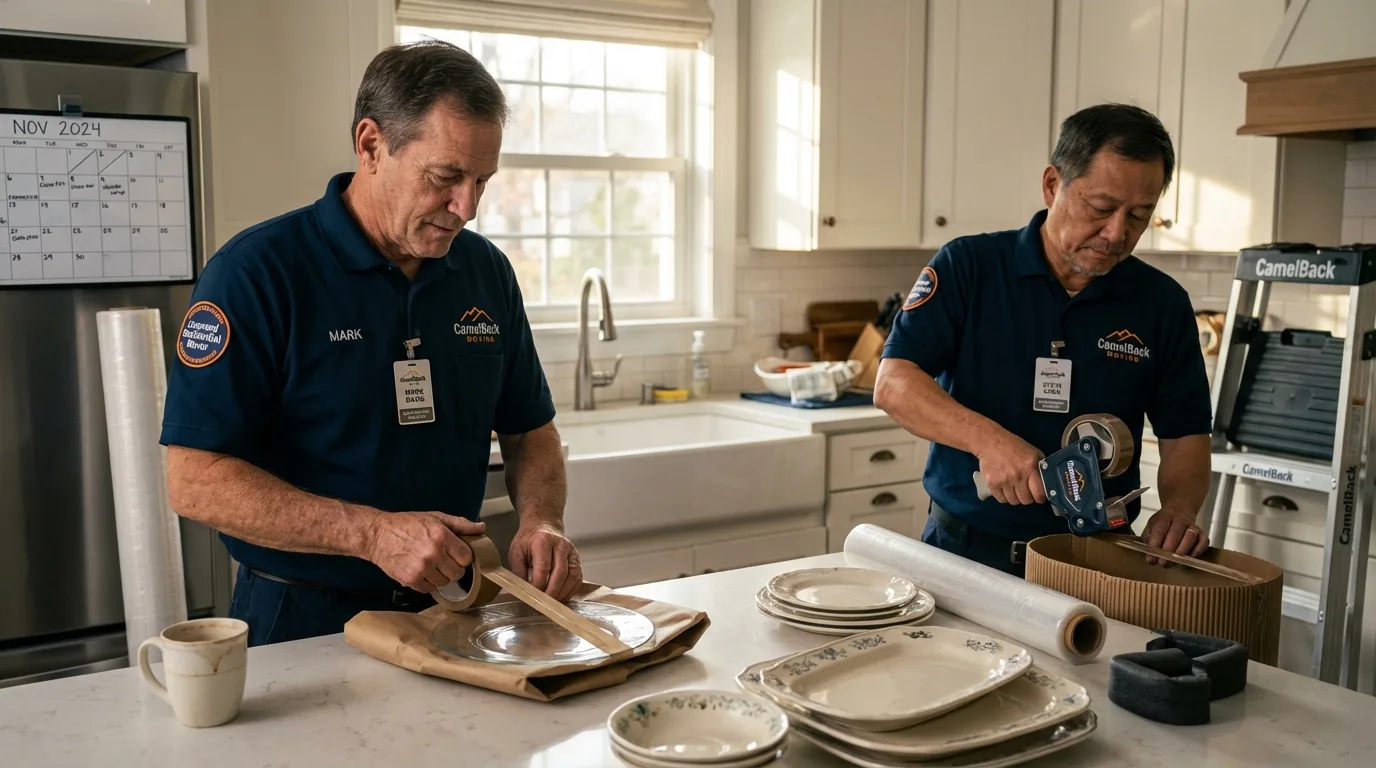 Professional crew packing kitchen dishware in Parkers Prairie, MN